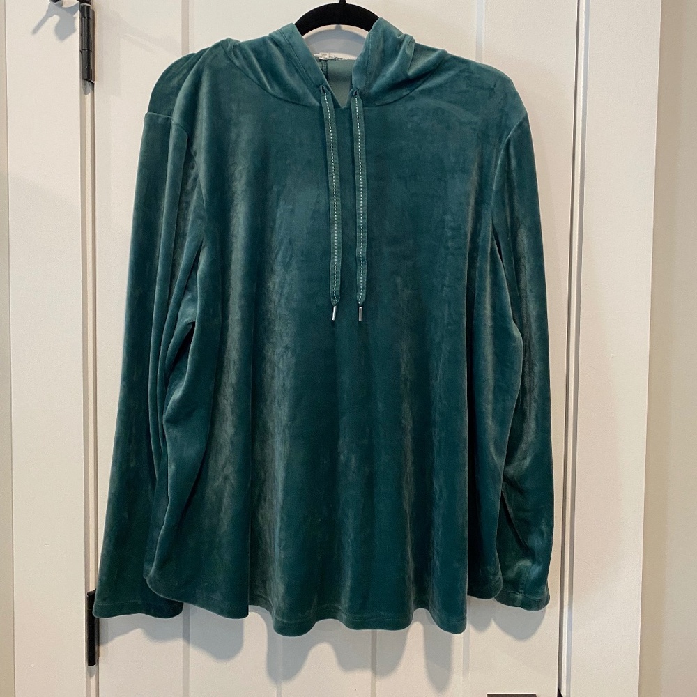 Lane Bryant Livi Green Velour Hooded Pullover Sweatshirt 18/20